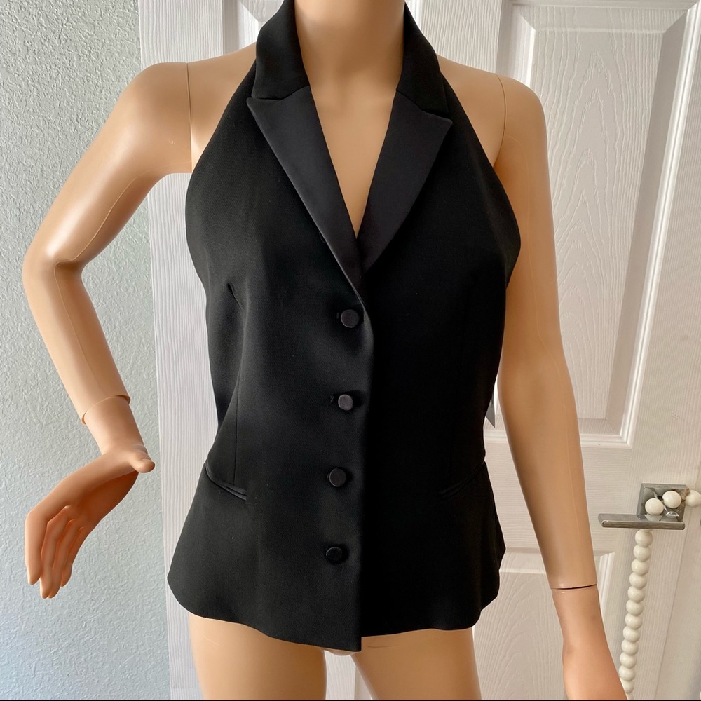 NWT SZ L ZARA BLK TUXEDO VEST W OPEN BACK